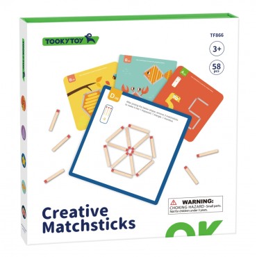 TOOKY TOY Medinė dėlionė Montessori Loginiai žaidimai Galvosūkiai Magnetiniai degtukai vaikams 58 vnt.