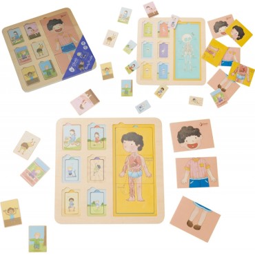 CLASSIC WORLD Edukacinė lenta Žmogaus kūno dėlionės kaladėlės vaikams Match MONTESSORI 19 vnt.
