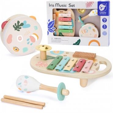 CLASSIC WORLD Muzikos instrumentų rinkinys vaikams cimbolai Būgnas Barškutis 5 vnt.
