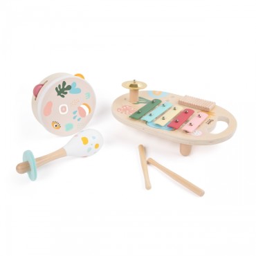 CLASSIC WORLD Muzikos instrumentų rinkinys vaikams cimbolai Būgnas Barškutis 5 vnt.
