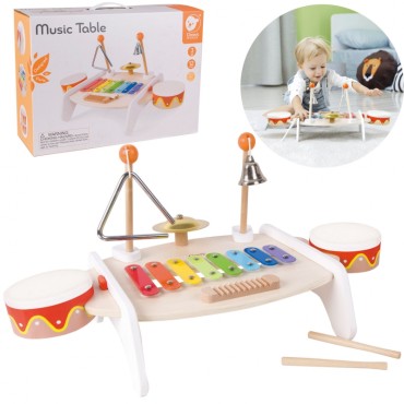 CLASSIC WORLD Muzikos instrumentų rinkinys vaikams Ksilofonas Skalbimo lenta Lėkštės Būgnai Lėkštės pagaliukai Trikampis Varpas 9 vnt.