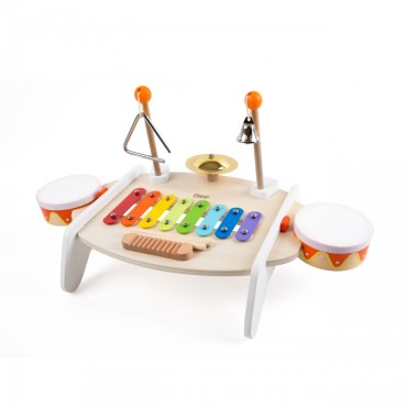 CLASSIC WORLD Muzikos instrumentų rinkinys vaikams Ksilofonas Skalbimo lenta Lėkštės Būgnai Lėkštės pagaliukai Trikampis Varpas 9 vnt.