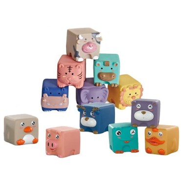 WOOPIE BABY Sensory Blocks Squeeze Puzzle Sound Animals 12 vnt.