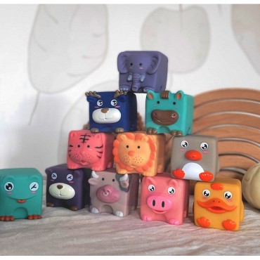 WOOPIE BABY Sensory Blocks Squeeze Puzzle Sound Animals 12 vnt.