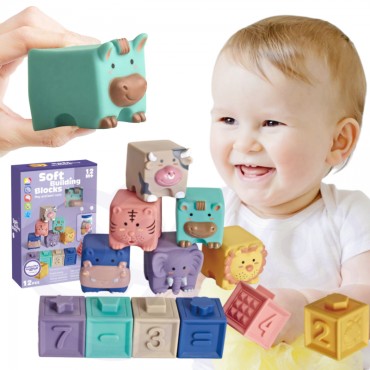 WOOPIE BABY Sensoriniai blokai Squeeze Puzzle Garso mokymasis Skaičiavimas 12 vnt.