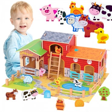 WOOPIE GREEN Mega Farm Animal Figūrėlės Arklidė, vištidė 18 vnt.