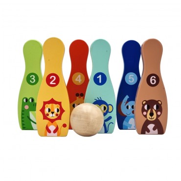 TOOKY TOY Medinis boulingas vaikams 6 vnt. + Kamuolys