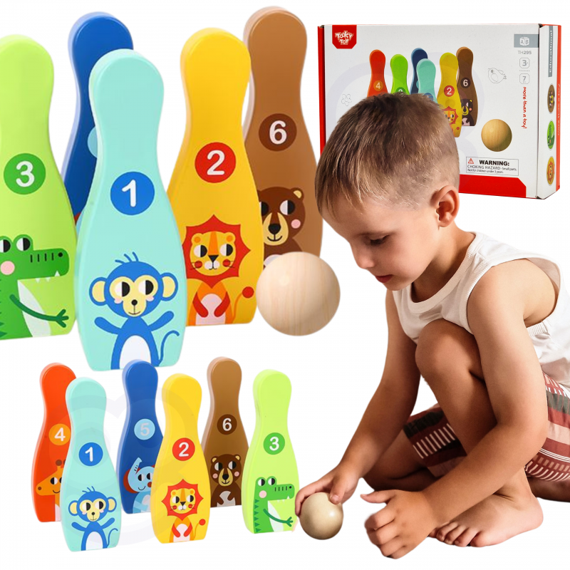 TOOKY TOY Medinis boulingas vaikams 6 vnt. + Kamuolys