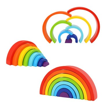 TOOKY TOY medinės vaivorykštės dėlionės statybiniai blokai Creative Montessori FSC sertifikatas