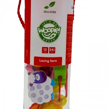 WOOPIE GREEN Medinės virvelinės kaladėlės Animals Farm 13 vnt.