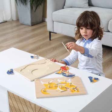 VIGA medinė dėlionė Montessori gaidys su smeigtukais