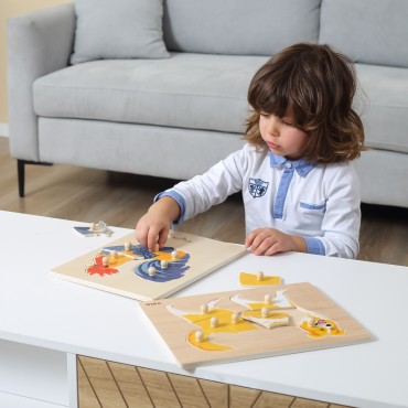 VIGA medinė dėlionė Montessori gaidys su smeigtukais