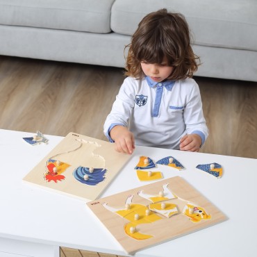 VIGA medinė dėlionė Montessori gaidys su smeigtukais
