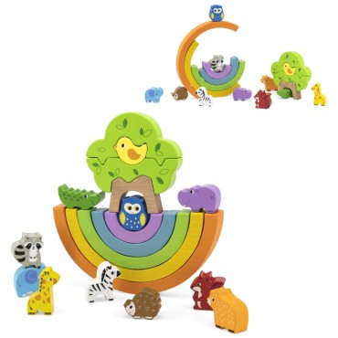 VIGA mediniai vaivorykštės dėlionės blokai Creative Montessori