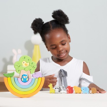 VIGA mediniai vaivorykštės dėlionės blokai Creative Montessori