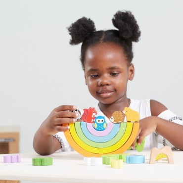 VIGA mediniai vaivorykštės dėlionės blokai Creative Montessori