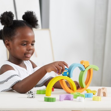 VIGA mediniai vaivorykštės dėlionės blokai Creative Montessori