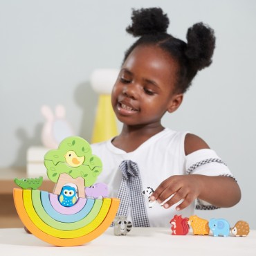 VIGA mediniai vaivorykštės dėlionės blokai Creative Montessori