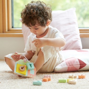 CLASSIC WORLD medinės supintos kaladėlės raktams ir durims įsriegti MONTESSORI 11 vnt.