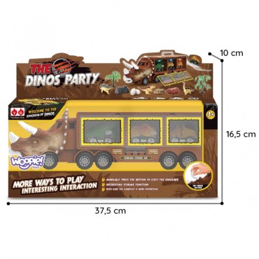 WOOPIE dinozaurų sunkvežimis su paleidimo priemone ir žaisliniais automobiliais 15 vnt.