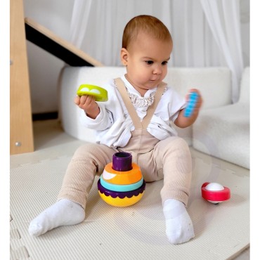 WOOPIE BABY sensorinė žaislinė piramidinė dėlionė kūdikiams 6 vnt.