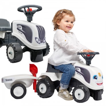 FALK Traktorius Baby Valtra White su priekaba ir priedais nuo 1 metų amžiaus