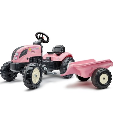 FALK Traktorius Country Star Pink Pedal + priekaba ir ragelis nuo 2 metų.