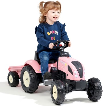 FALK Traktorius Country Star Pink Pedal + priekaba ir ragelis nuo 2 metų.