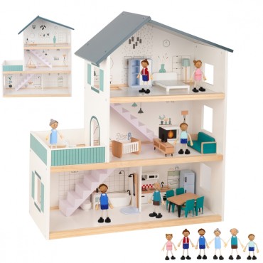 TOOKY TOY Didelis medinis lėlių namelis + FSC figūrėlės