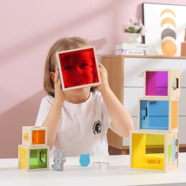 VIGA medinių piramidinių dėlionių kaladėlių rūšiuotojas Montessori