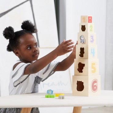 VIGA medinių piramidinių dėlionių kaladėlių rūšiuotojas Montessori