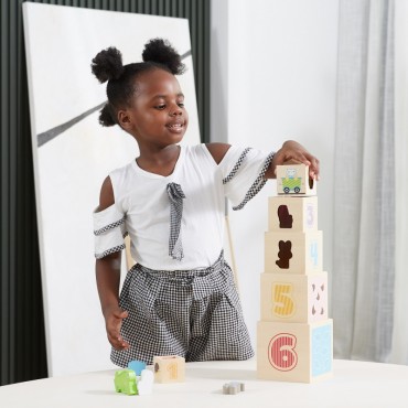 VIGA medinių piramidinių dėlionių kaladėlių rūšiuotojas Montessori