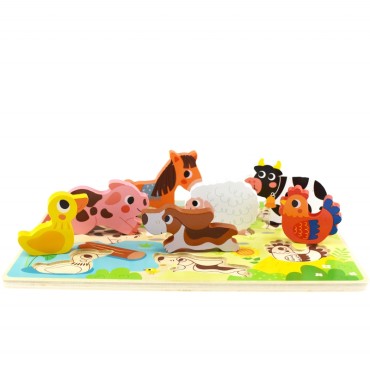 Tooky Toy medinė dėlionė Montessori gyvūnų ūkyje atitinkančios formos