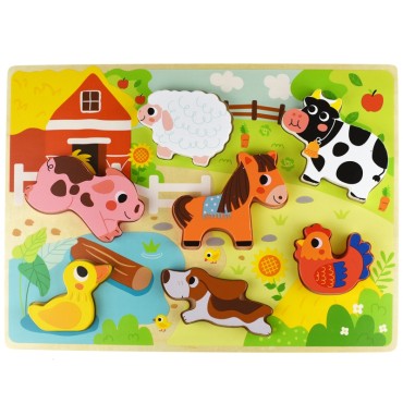 Tooky Toy medinė dėlionė Montessori gyvūnų ūkyje atitinkančios formos