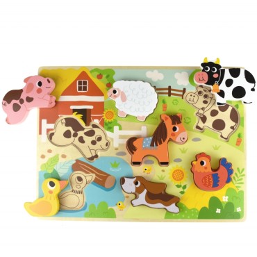 Tooky Toy medinė dėlionė Montessori gyvūnų ūkyje atitinkančios formos