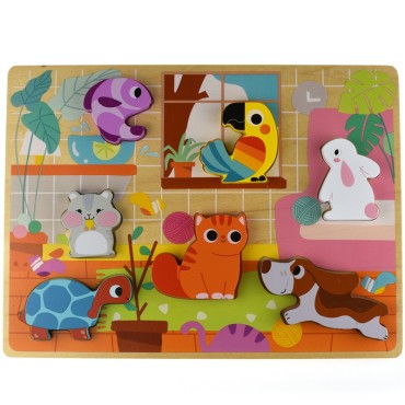 Tooky Toy medinė dėlionė Montessori Animals House atitinka formas
