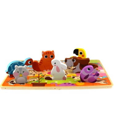 Tooky Toy medinė dėlionė Montessori Animals House atitinka formas