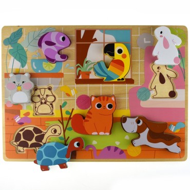 Tooky Toy medinė dėlionė Montessori Animals House atitinka formas