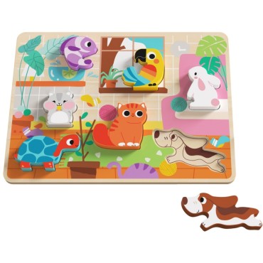 Tooky Toy medinė dėlionė Montessori Animals House atitinka formas