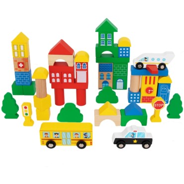Tooky Toy Wooden Blocks City Building 50 vnt.