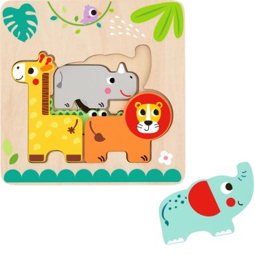 Tooky Toy Medinė dėlionė Montessori Daugiasluoksnė lenta Miško gyvūnai 7 vnt.