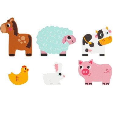 Tooky Toy Medinė dėlionė Montessori Daugiasluoksnė lenta Gyvūnai ūkyje 7 vnt.