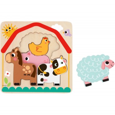 Tooky Toy Medinė dėlionė Montessori Daugiasluoksnė lenta Gyvūnai ūkyje 7 vnt.