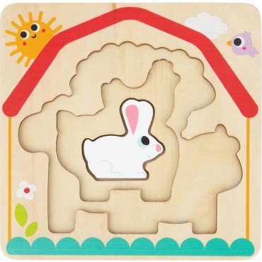Tooky Toy Medinė dėlionė Montessori Daugiasluoksnė lenta Gyvūnai ūkyje 7 vnt.