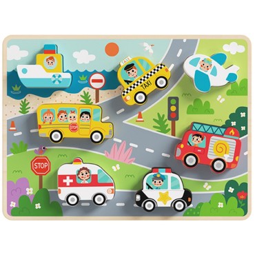 Tooky žaislas medinis galvosūkis Montessori Transporto priemonės Automobiliai Lėktuvas Laivas Miestas atitinka figūras