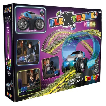 SMOBY Flextreme Neoninis automobilių takelis su automobilio starterio rinkiniu