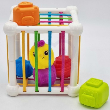 WOOPIE BABY Lankstus sensorinis kubelių rūšiuotojas vaikams gyvūnams + barškutis 7 vnt.