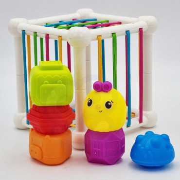 WOOPIE BABY Lankstus sensorinis kubelių rūšiuotojas vaikams gyvūnams + barškutis 7 vnt.