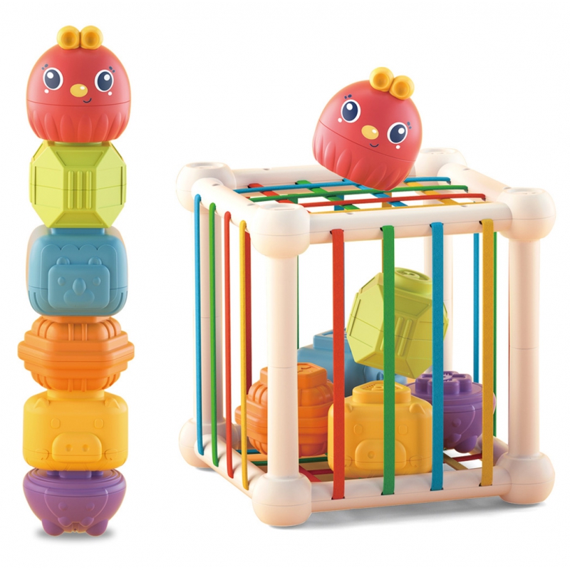 WOOPIE BABY Lankstus sensorinis kubelių rūšiuotojas vaikams gyvūnams + barškutis 7 vnt.