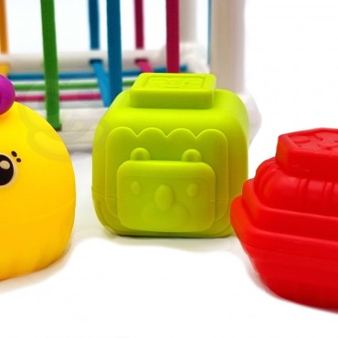 WOOPIE BABY Lankstus sensorinis kubelių rūšiuotojas vaikams gyvūnams + barškutis 7 vnt.